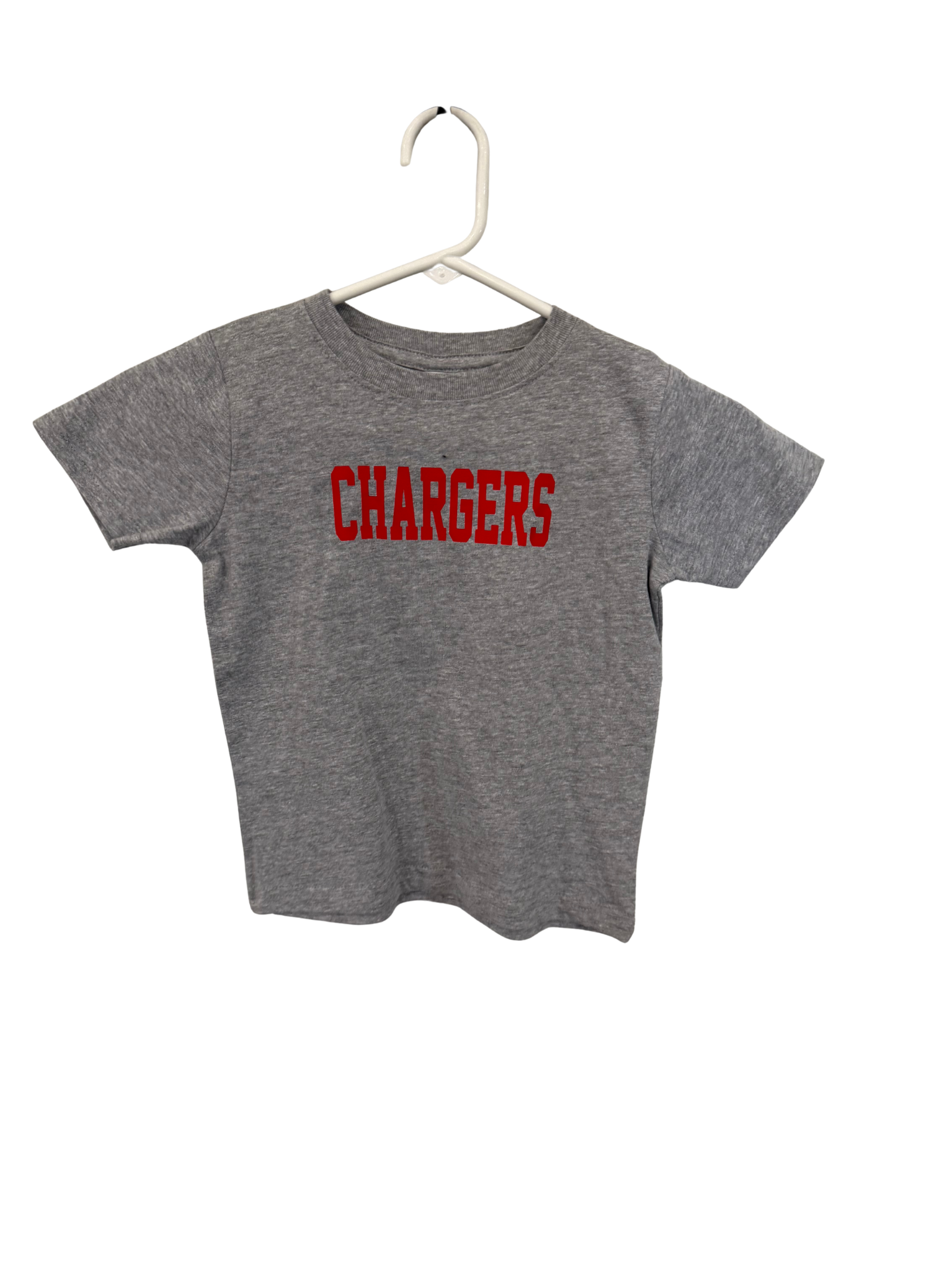 Youth Gray Short Sleeve T-Shirt (red chargers)